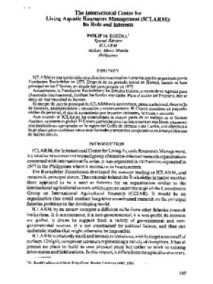 The International Center for Living Aquatic Resources Management (ICLARM): its role and interests